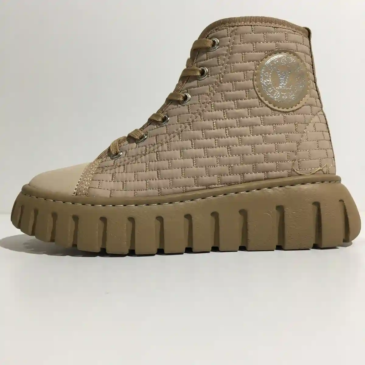 نیم بوت دخترانه زنانه کاپشنی (شمعی) لویی ویتون LV  رنگ موکا نسکافه‌ای